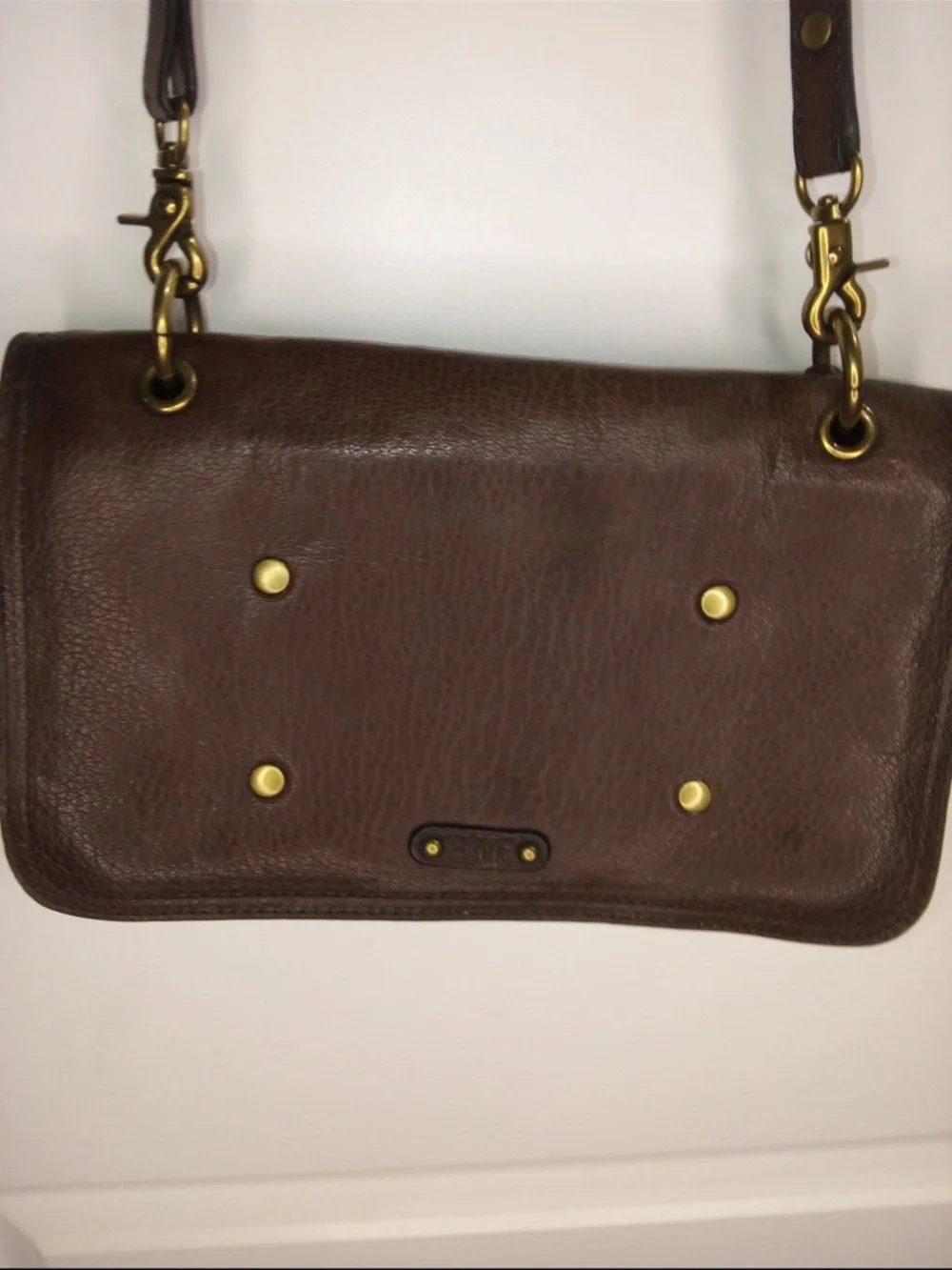 Frye Brown Leather Studded Crossbody Bag Boho Western Distressed Purse